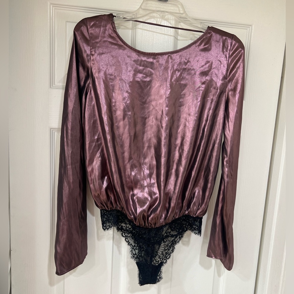 NEW free people rose gold metallic open back bodysuit